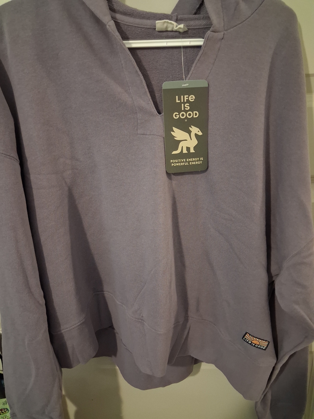 Life Is Good Dusty Purple Lavender Pullover Hoodie Sweatshirt Womens XL